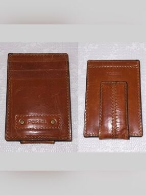 FOSSIL Brown Leather Money Clip Card Wallet